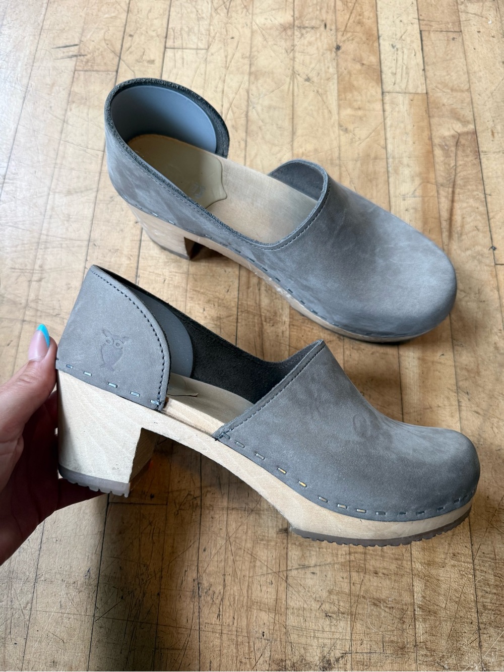 SANDGRENS Brett Closed Back Clogs Wooden Heel Mules Leather Boho Cottagecore 38